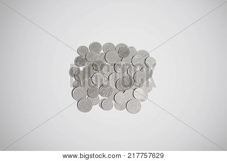 Old Russian coins isolated on white background. Old Russian currency. Old Russian rubles and kopecks. Antic. Currency background. Coins background.