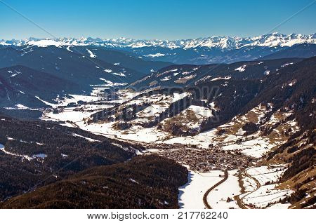 Pustertal (puster Valley) In Dolomites Italy In Winter San Candido(innichen) In Foreground