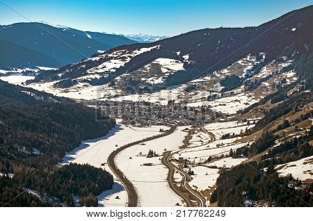 Pustertal (puster Valley) In Dolomites Italy In Winter San Candido(innichen) In Foreground