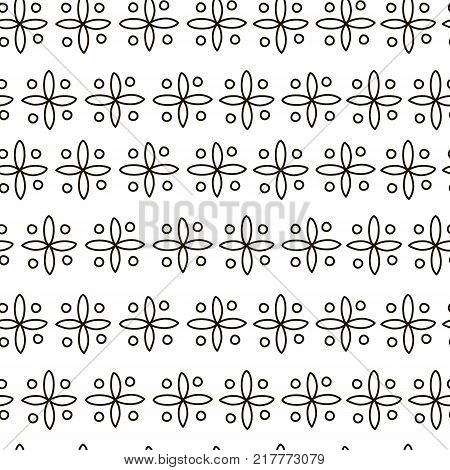 Modern stylish four-leaved clover texture with monochrome trellis. Repeating geometric grid. Flowers and dots. Vector seamless pattern. Simple graphic design. Trendy geometry. Abstract design print