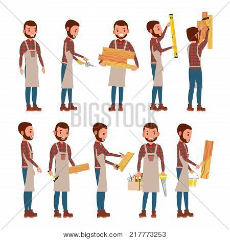 Classic Carpenter Vector. Joiner, Foreman, Engineer Flat Cartoon Illustration