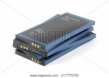 Group of rechargeable Li-ion batteries on white background, 3D illustration