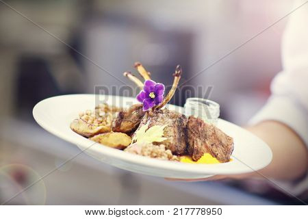 Picture showing lamb dish served in fency hotel restaurant