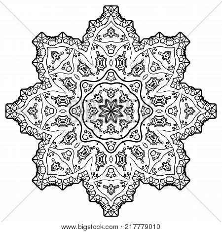Flower Mandala. Vintage decorative elements. Oriental pattern, vector illustration. Coloring book page. Islam, Arabic, Indian, moroccan spain turkish mystic ottoman motifs