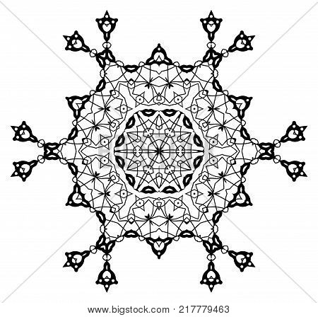 Snowflake Mandala. Vintage decorative elements. Oriental pattern, vector illustration. Coloring book page. Islam, Arabic, Indian, moroccan spain turkish mystic ottoman motifs