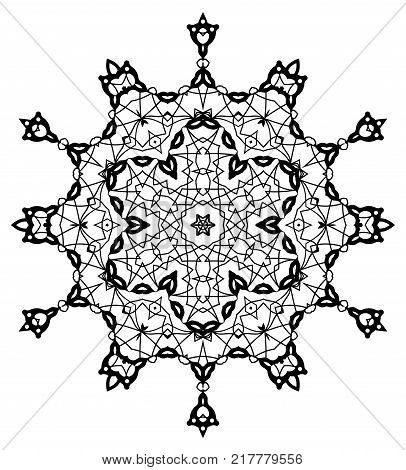 Snowflake Mandala. Vintage decorative elements. Oriental pattern, vector illustration. Coloring book page. Islam, Arabic, Indian, moroccan spain turkish mystic ottoman motifs