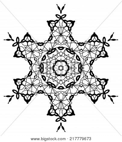 Snowflake Mandala. Vintage decorative elements. Oriental pattern, vector illustration. Coloring book page. Islam, Arabic, Indian, moroccan spain turkish mystic ottoman motifs