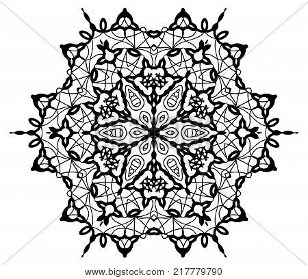 Snowflake Mandala. Vintage decorative elements. Oriental pattern, vector illustration. Coloring book page. Islam, Arabic, Indian, moroccan spain turkish mystic ottoman motifs