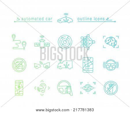 Driverless vehicle vector icon set in gradient outline style.