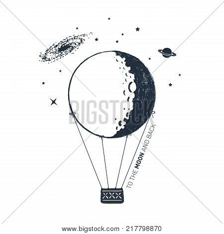 Hand drawn hot air balloon textured vector illustration and 