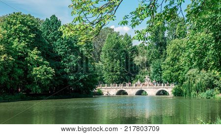 View of the Lazienki Park in Warsaw, Poland