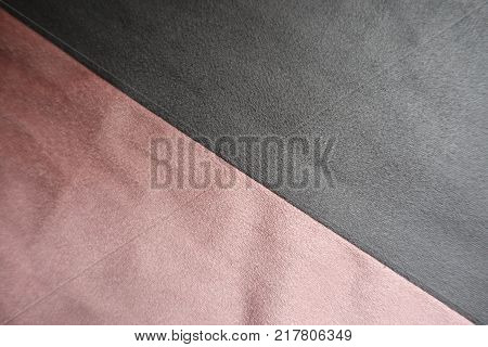Grey and pink artificial suede sewn together vertically