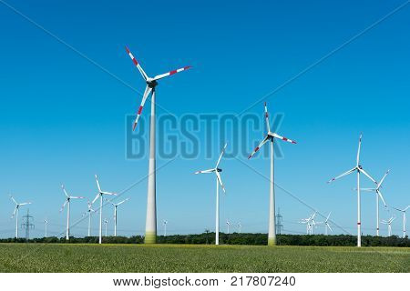 Modern wind power plants seen in Germany