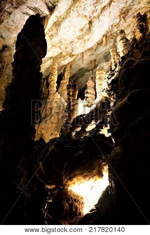 Impressive dripstone colums from hell in the Postojna caves Slovenia