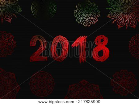 Hello 2018. New Year 2018. New Year's greeting card cover banner. Red Snowflake
