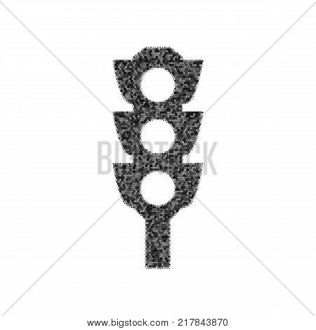 Traffic light sign. Vector. Black icon from many ovelapping circles with random opacity on white background. Noisy. Isolated.