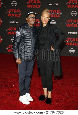 Spike Lee and Tonya Lewis Lee at the World premiere of 'Star Wars: The Last Jedi' held at the Shrine Auditorium in Los Angeles, USA on December 9, 2017.