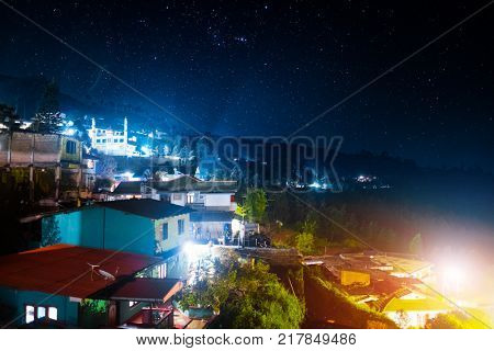 Town of Haputale during starry night, Sri Lanka