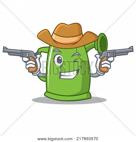 Cowboy watering can character cartoon vector illustration
