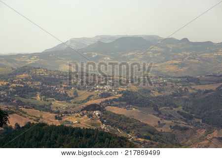 San Marino, San Marino - 10 August 2017: Panoramic View Of The Local Surroundings.