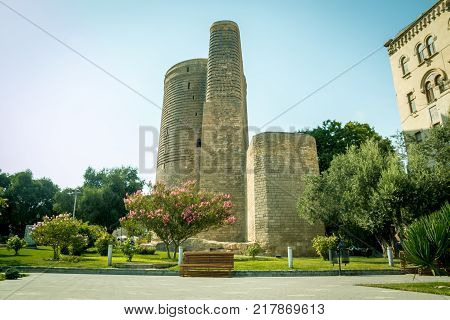 The Maiden Tower also known as Giz Galasi, located in the Old City in Baku, Azerbaijan. Maiden Tower was built in the 12th century as part of the walled city.