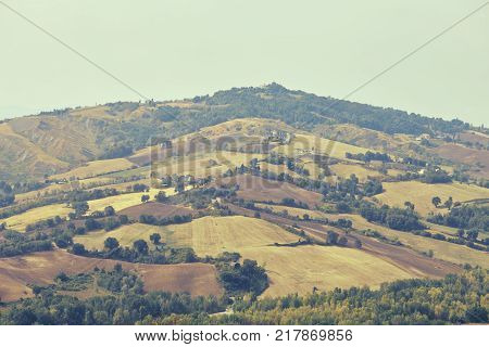 San Marino, San Marino - 10 August 2017: Panoramic View Of The Local Surroundings.