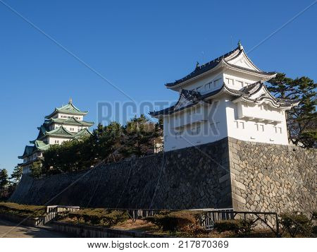 The main tower (Tenshu) of Nagoya Castle over blue sky