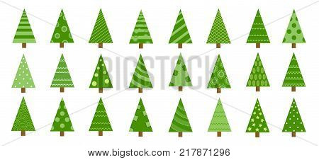 Hand Drawn Set Of Christmas Trees. Holidays Background. Abstract Doodle Drawing Woods. Vector Art Il