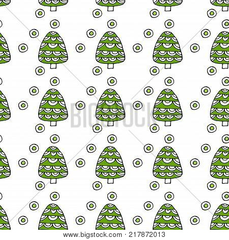 Hand Drawn Set Of Christmas Trees. Holidays Background. Abstract Doodle Drawing Woods. Vector Art Il