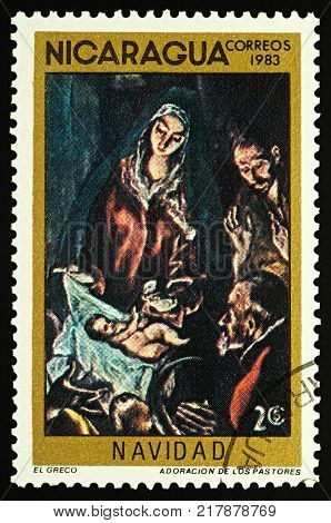 Moscow Russia - December 12 2017: A stamp printed in Nicaragua shows painting 