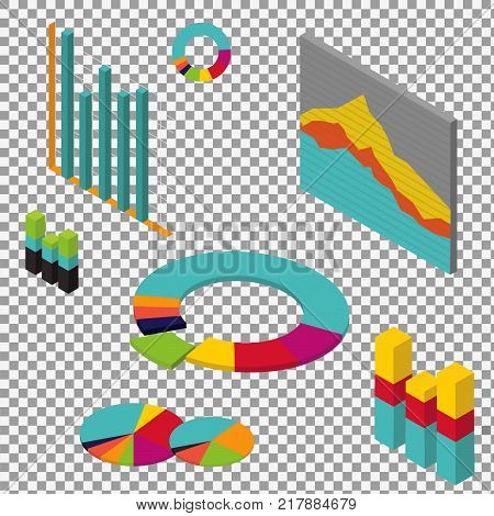 Isometric infographic for presentations on transparent background. Flat 3d design. Set of infographics with, Diagrams and other Vector Elements for Data and Statistics Presentation. - stock vector