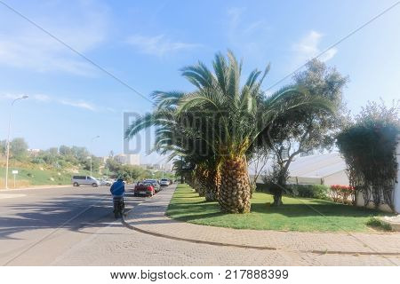 Street In A Summer Day In Agadir City. North Africa
