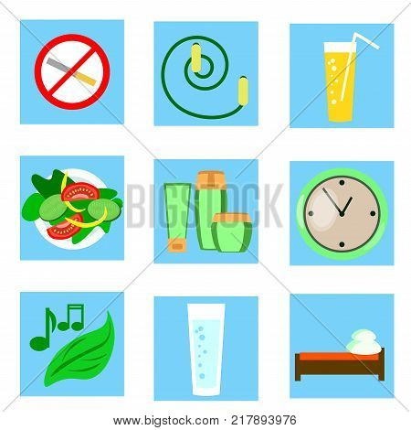 A vector set of icons and signs illustrating healthy style of life