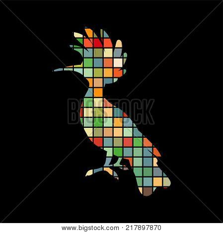 Hoopoe bird mosaic color silhouette animal background black. Vector Illustrator