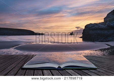 Beautiful Sunrise Landsdcape Of Idyllic Broadhaven Bay Beach On Pembrokeshire Coast In Wales