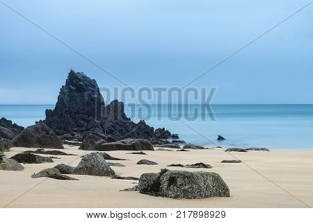 Stunning, Vibrant Sunrise Landscape Image Of Barafundle Bay On Pembrokeshire Coast In Wales