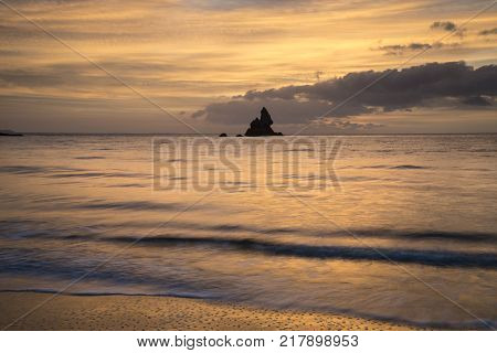 Beautiful Sunrise Landsdcape Of Idyllic Broadhaven Bay Beach On Pembrokeshire Coast In Wales