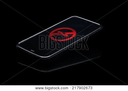 No mobile phone while driving. No driving icon on mobile phone. No texting while driving.