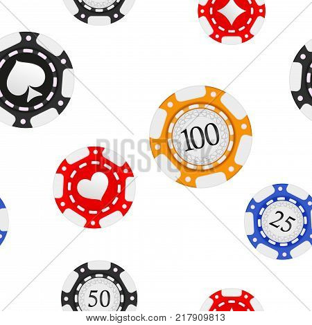 Casino chips. Seamless pattern. Vector illustration on white