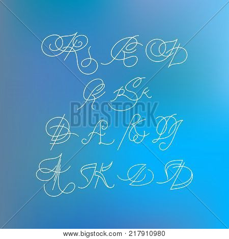 Set of orante lined letters inscribed in Art Nouveau style. Logo. Monogram. Calligraphic signature.