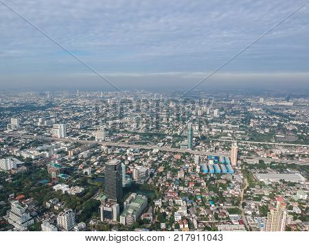 Sky View Of Phayathai District View Business Downrown Of Bangkok