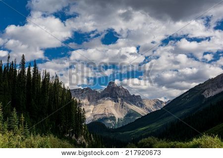 Rocky Mountains Glaciers in Beautiful Rocky Mountains in Canada. Beautiful high mountains Road
