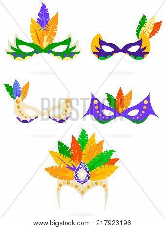 Vector colorful carnival masks icon set isolated on white