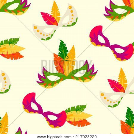 Seamless vector pattern with colorful carnival masks