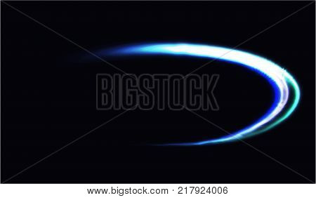 EPS10. Neon blurry circles at motion . Vector swirl trail effect . Abstract luminous rings slow shutter speed effect . Bokeh glitter round shapes . lights at motion exposure