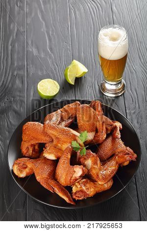 Crispy Smoked Chicken Wings On Black Stone Tray