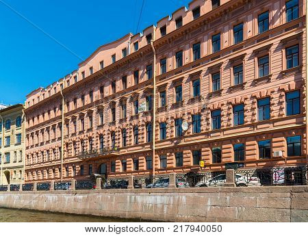 St. Petersburg, Russia - June 4 2017. building of the former hotel Demuth on the waterfront Moika house 40
