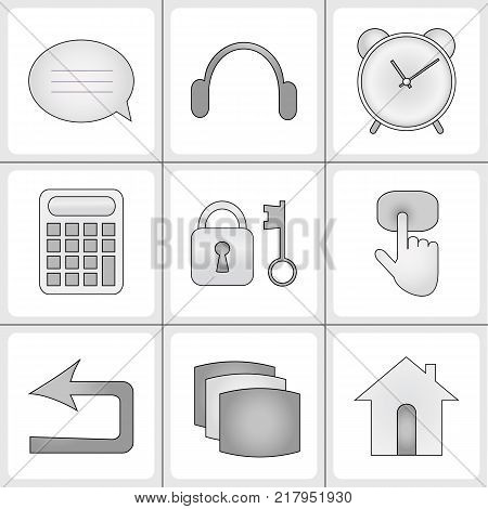 Basic phone icons gray color. Set of buttons vector illustration