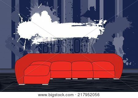 Red divan with splashes on the wall