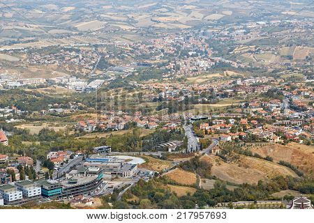 San Marino, San Marino - 10 August 2017: Panoramic View Of The Local Surroundings.